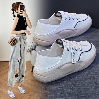 2023 Весенние новые белые кроссовки Lazy Shoes для женщин, кроссовки, трендовая повседневная обувь на плоской подошве без застежки, женская модная универсальная обувь на платформе