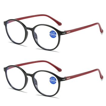 2шт Очки Для Чтения Женские Эллипсовидная Оправа Весенняя Ножка Синие Легкие Очки Мужские Очки Для Пресбиопии От + 1,0 До + 4,0 Модные Gafas