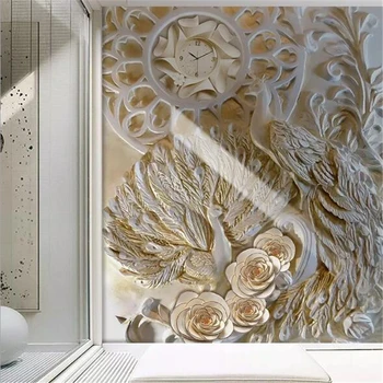 beibehang Пользовательские обои 3D фотообои с тиснением павлин часы роза диван фон настенная живопись 3d обои papel de parede