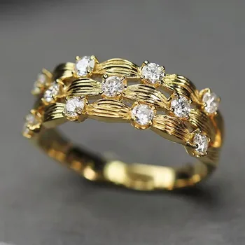 CAOSHI Стильное женское Модное кольцо для свадебной церемонии, золотой цвет, блестящий цирконий, Модный дизайн, Аксессуары для пальцев для помолвки
