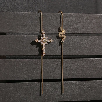Diyalo, 1 шт., одиночные роскошные серьги-крючки с цирконами в виде креста и змейки для женщин, позолоченные серьги-манжеты на ушной раковине, панк-украшения