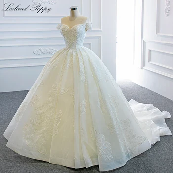 Lceland Poppy Бальное платье с вырезом лодочкой, свадебные платья с открытыми плечами, длина до пола, расшитые бисером Кружевные аппликации, свадебные платья со шлейфом в виде часовни