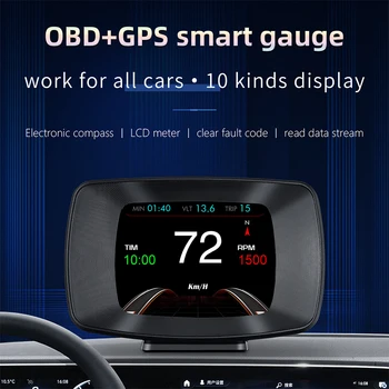 OBD2 + GPS Головной Дисплей Автомобильный Спидометр Давление Масла Температура Воды Турбо Пресс ЖК-Измеритель Цифровой Дисплей На Борту OBD2