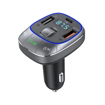 Автомобильный адаптер Bluetooth Hands Free 360-Градусный объемный звук, усиление басов, Быстрая зарядка, Двойной микрофон, FM-передатчик V5.0 для автомобиля