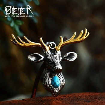 БАЙЕР ледяной и огненный олень с камнем кулон из нержавеющей стали ожерелье в стиле панк-рок личность цепочка Animaljewelry подарок для вечеринки BP8-446