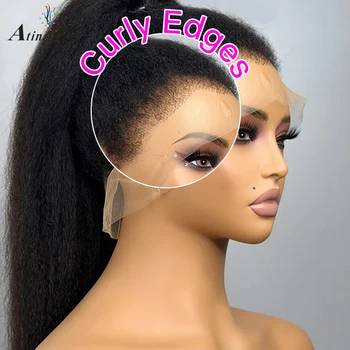 Бесклеевой готовый к использованию кудрявый Прямой парик Crystal HD 360 Full Lace Frontal из человеческих волос с вьющимися краями 13x6 Lace Front Wig Бразильский