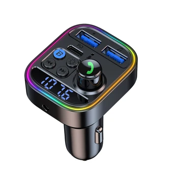 Беспроводной FM-передатчик 3,5 мм, аудиоприемник AUX, MP3-плеер USB-C PD, автомобильное зарядное устройство с быстрой зарядкой мощностью 30 Вт, Громкая связь Bluetooth 5.3 Car