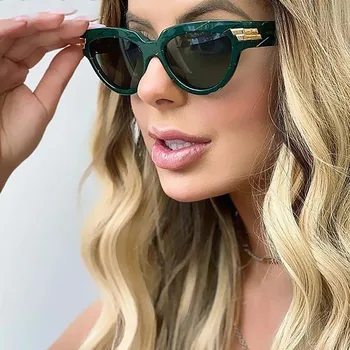 Винтажные солнцезащитные очки кошачьего глаза роскошного бренда для женщин 2023 года, новые шикарные солнцезащитные очки с черным зеленым леопардом, женские оттенки