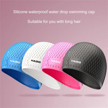 Водонепроницаемая силиконовая шапочка для плавания с каплями воды для взрослых, защищающая уши, шапочка для плавания с длинными волосами, универсальная мягкая водонепроницаемая силиконовая шапочка для плавания