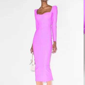 Высококачественное Фиолетовое сексуальное платье-футляр с запахом на груди, Милая шея, Длинное платье-футляр для вечеринки, Элегантное вечернее платье с длинными рукавами