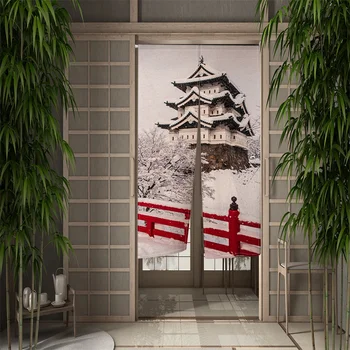 Дверная занавеска с северным пейзажем, картина чернилами в горах, кухонная комната, японская перегородка, занавеска для входа, висящая наполовину занавеска