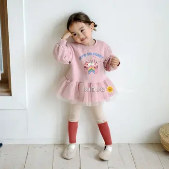 Детская юбка для девочек, осень-зима, розовые платья для девочек в Корейском стиле, цветочная вечеринка, милое платье принцессы для новорожденных девочек