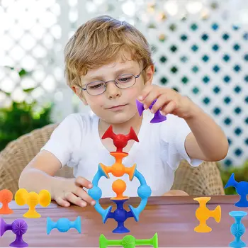 Детские мягкие силиконовые строительные блоки Игрушки в сборе с присоской Строительная игрушка Монтессори Сенсорные игрушки для детей Подарки
