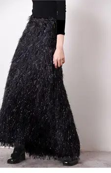 Женская мода для подиума, весна-осень, роскошная юбка из искусственных перьев, женская осенне-зимняя базовая юбка трапециевидной формы с высокой талией TB1015