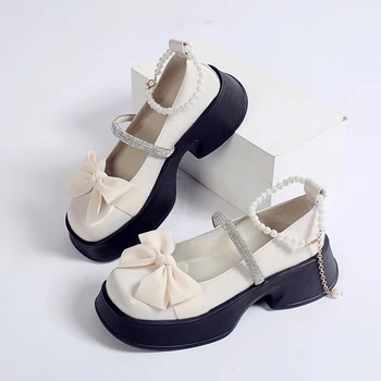 Женская обувь в стиле Лолиты, обувь Мэри Джейн в японском стиле, женская винтажная обувь на низком каблуке и массивной платформе, женские босоножки для косплея