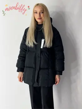 Женская осенне-зимняя куртка 2022 Модное женское пальто с капюшоном, длинная куртка Оверсайз, свободная теплая верхняя одежда, парки-пуховики
