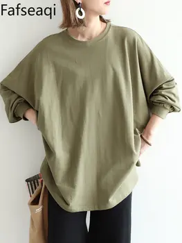 Женская толстовка оверсайз, классический пуловер оверсайз из плотного хлопка, толстовки, весенние женские Корейские простые базовые футболки с круглым вырезом.