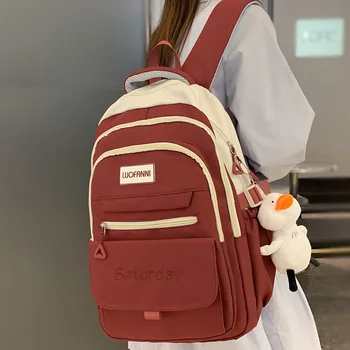 Женский красный рюкзак для отдыха и колледжа большой емкости, модные женские модные нейлоновые сумки для ноутбуков и книг, милая дорожная школьная сумка для девочек