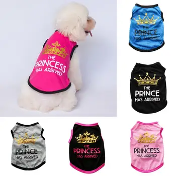 Жилет для собак, Дышащая Мягкая удобная футболка для домашних животных без рукавов, Хлопковый пуловер для щенков с принтом короны, повседневная одежда