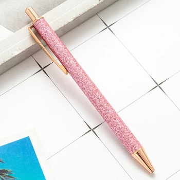 Комплект из 2 предметов, милая шариковая ручка с блестками, выдвижная для девочек, женская шариковая ручка с блестками, металлическая для письма, ведения дневника, заметок D5QC