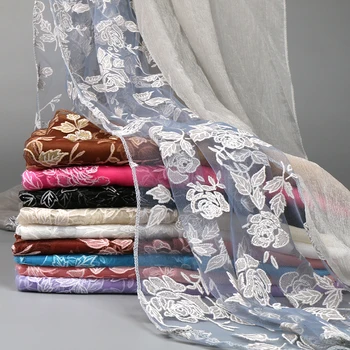 Кружевной шелковый шарф, срезанные цветы, полая шаль, женские летние легкие шарфы, мягкая обертка, длинное полотенце 180 * 90 см