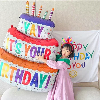 Крупномасштабный трехслойный радужный торт на день рождения, свеча, воздушный шар из фольги в горошек, корейские украшения для вечеринки по случаю дня рождения, реквизит для фотографий, украшение сцены
