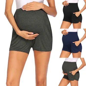 Летние шорты для беременных Эластичные шорты для йоги с высокой талией Для беременных Тренировочные брюки для фитнеса с карманами Мягкий живот