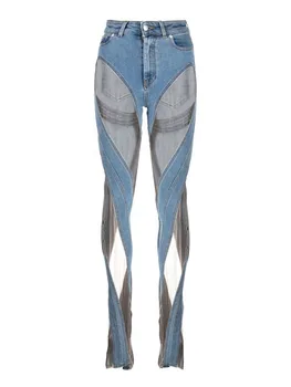 Модные женские джинсы с высокой талией, спиральная выдалбливающаяся сетка, Дизайнерский шов, Джинсовые брюки с разрезом, Осень 2023, Новый прилив WY140