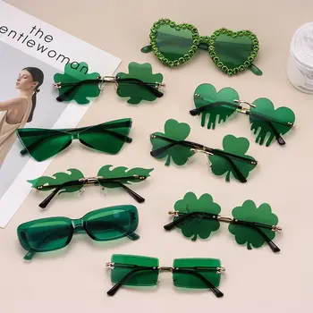 Модные солнцезащитные очки Green Серии Без оправы, День Святого Патрика, Ирландский Трилистник, Четырехлистный клевер, очки для костюмированной вечеринки в стиле Лепрекона