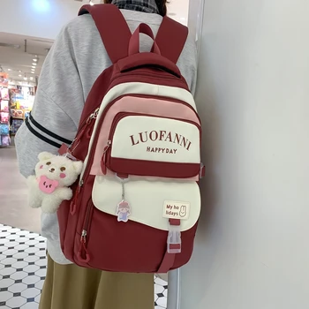 Модный рюкзак однотонного цвета для женщин, кавайных девочек, унисекс, школьная сумка с несколькими карманами для подростков, рюкзак для ноутбука Mochila