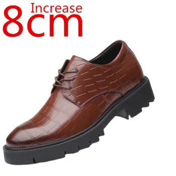 Мужская официальная кожаная обувь увеличенного размера на 8 см, деловая повседневная обувь с толстой подошвой, мужская свадебная обувь дерби с лифтом
