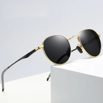 Мужские и женские модели Зеркальные, красочные, отражающие Алюминиево-магниевые солнцезащитные очки, ретро-поляризованные солнцезащитные очки, Круглые солнцезащитные очки Prince