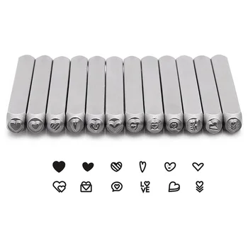 Набор металлических штампов в форме сердца (Love) из 12 предметов, 3 мм (1/8 дюйма), набор штампов для перфорации металла
