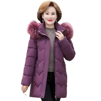 Новая женская мода среднего и пожилого возраста С капюшоном, вышитая пуховая куртка с хлопковой подкладкой, зимнее пальто для мамы среднего возраста Tide5XL