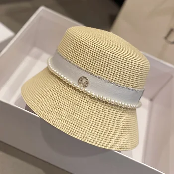 Новая модная фетровая шляпа для женщин и девочек, соломенная шляпа с жемчугом