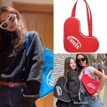 Новинка 2023 года в корейском стиле, женская сумка через плечо с надписью Ins в форме сердца, большая вместимость, универсальная модная пикантная сумка для девочек, холщовая сумка