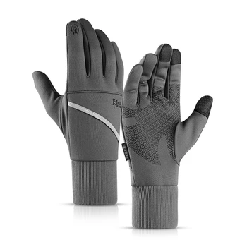 Новые зимние велосипедные перчатки для мужчин, теплые перчатки для бега с сенсорным экраном, уличные водонепроницаемые нескользящие ночные светоотражающие знаки, мужские перчатки