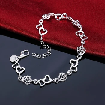 Новый уличный Дикий Красивый Романтический браслет из серебра 925 пробы с цветами в виде сердца Для женщин, модные ювелирные украшения, подарки для свадебной вечеринки