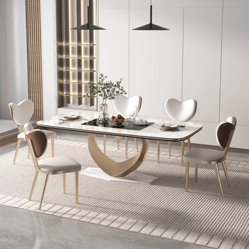 Обеденный стол для домашней столовой с индукционной плитой, простой и роскошный обеденный стол из каменной плиты с индукционной плитой rectangul