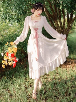 Пасторальный стиль весенних девочек, Французский дворцовый стиль, Ретро-сказочное Белое кружевное платье для первой любви, Нежное платье для чаепития