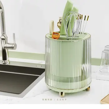 Подставка для ножей с вращением на 360 градусов, Многофункциональные кухонные ножи, подставки для столовых приборов, резервуар для хранения вставленного блока посуды