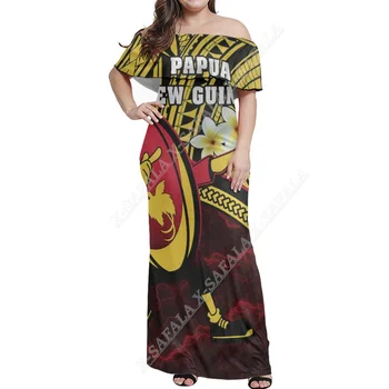 Полинезийская эмблема Дня Независимости Папуа-Новой Гвинеи, Женское длинное платье с 3D-принтом с открытыми плечами, Longuette