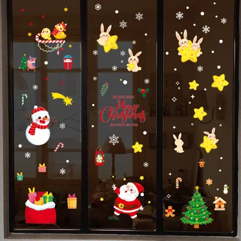 Рождественское окно, дверь из электростатического стекла, умное украшение для дома, Съемные двусторонние наклейки на стену, ПВХ, Гостиная, спальня