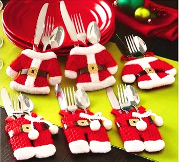 Рождественское украшение стола Рождественский чехол для ножей и вилок Рождественский чехол для столовых приборов Рождественская маленькая одежда маленькие брюки