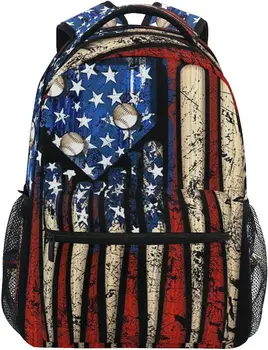 Рюкзак с бейсбольным принтом с американским флагом, патриотический школьный рюкзак США для мальчиков и девочек, компьютерные рюкзаки, сумка для книг, походный рюкзак