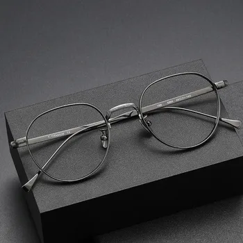 Сверхлегкая оправа для очков из чистого титана с IP-покрытием, Ретро-овальная оправа, Очки для близорукости Для мужчин и женщин, могут сочетаться с простыми антисиневыми очками