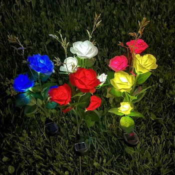 Светодиодная имитация солнечной энергии, светильник в виде розы, ночник для сада, газона, ландшафтного сада, украшения дома, 3 Головки цветов