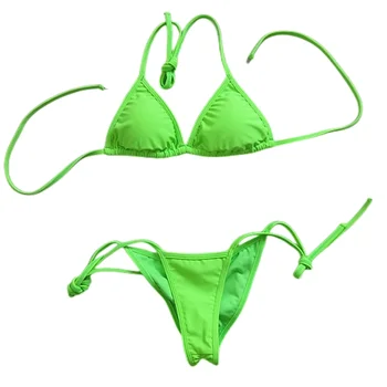 Сексуальный комплект микро-бикини 2022 Новый женский купальник из двух частей, купальный костюм, пляжная одежда, однотонные стринги 002