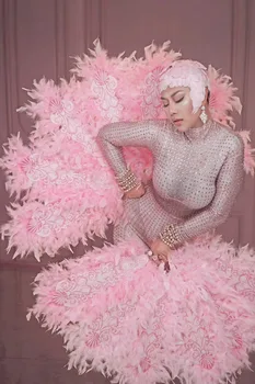 Сексуальный розовый костюм ангела, одежда для сценических танцев, костюмы для фанатов, вечеринки в ночном клубе, подиума, ди-джея, певицы, танцовщицы.