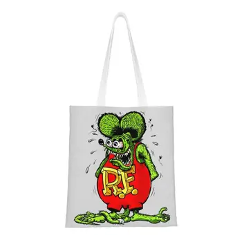 Сумка для покупок Rat Fink, холщовая сумка-тоут с кавайным принтом, большая вместительная портативная сумка с комиксами